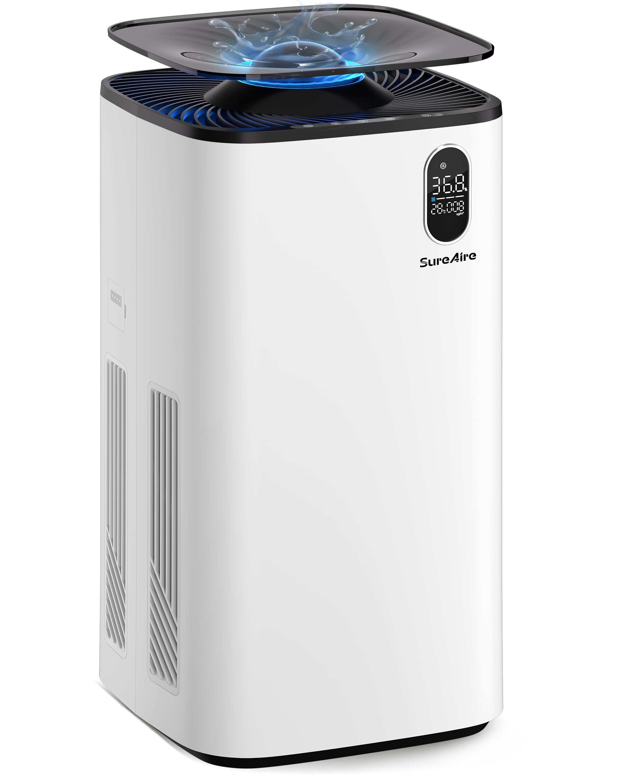 Humidifier and Air Purifier In One with Wheels for Bedroom, 6L Top Fill Evaporative No-White-Mist for Whole Home, Large Room Humidifier with Removable Tank &amp; Dimmable Light, Easy Clean