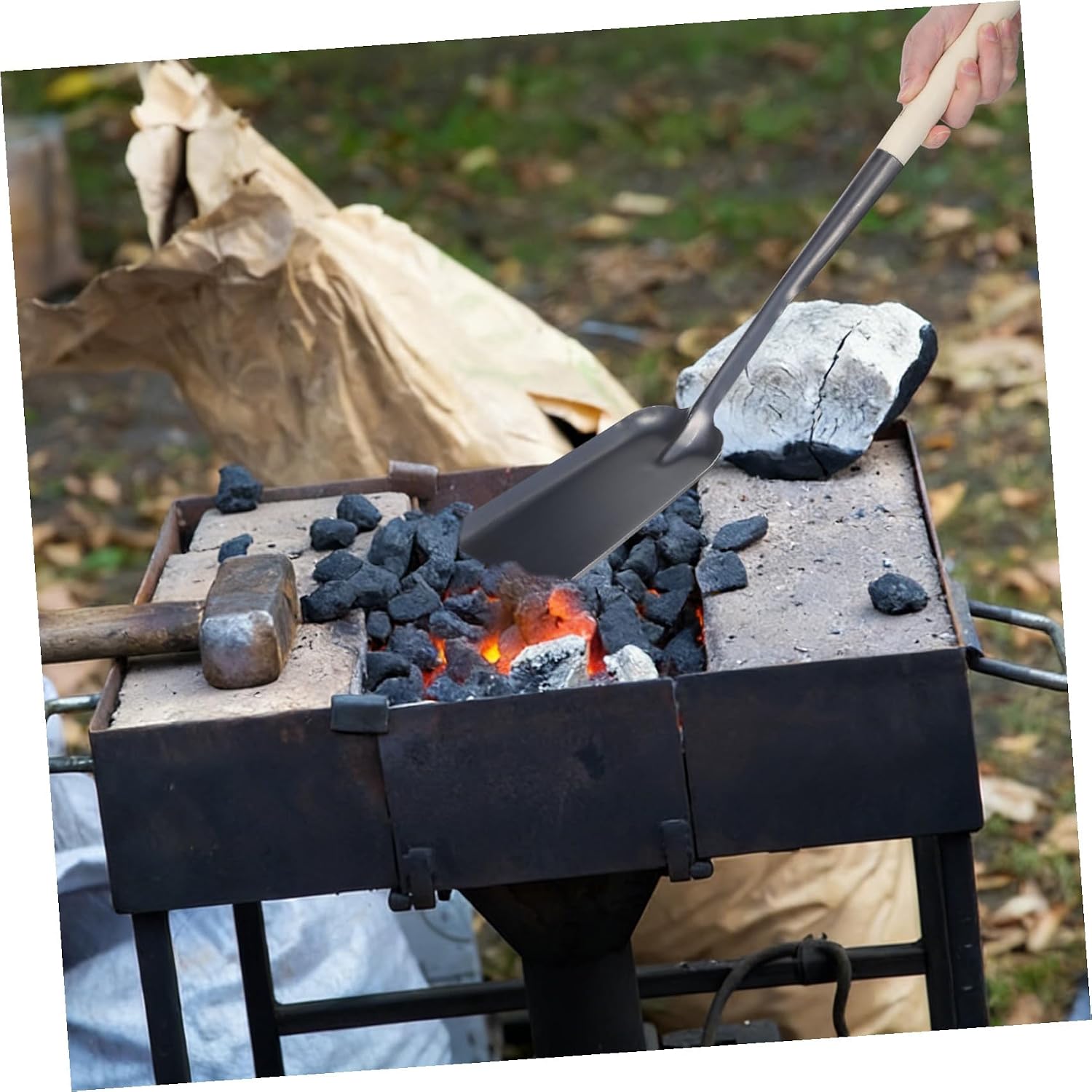 Long-Handle Stove Ash Shovel with Wooden Handle, Large Fireplace Coal Scoop for Fire Pit and Burning Stove Cleaning, Multi-Functional Fireplace Scoop for Home Use