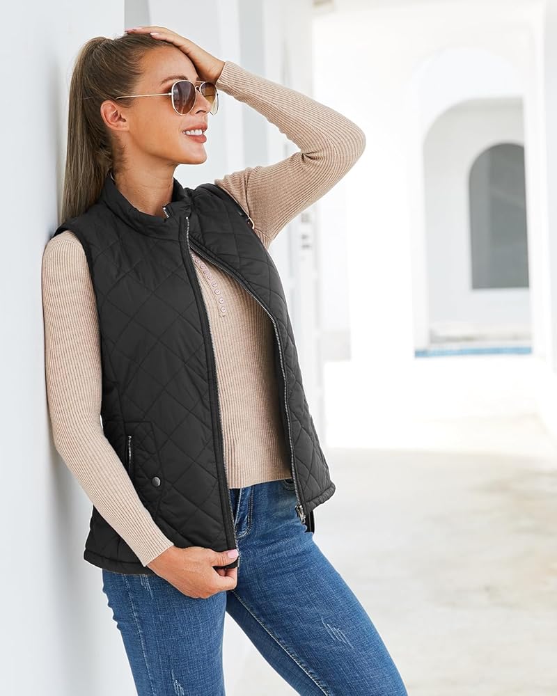 Xeoxarel Women's Quilted Vest with 4 Pockets, Puffer Padded