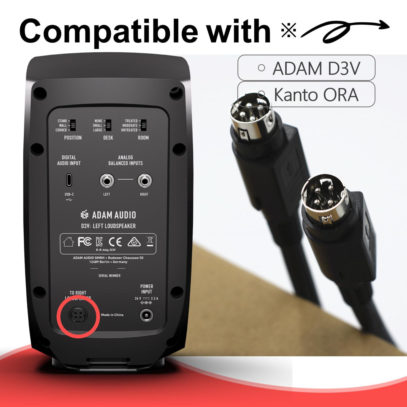 Wood Thrush ​Cavo di collegamento Premium per monitor da studio a 4 pin - Compatibile con ADAM D3V e Kanto ORA | Collegamento altoparlanti primario-secondario - Cavo audio in rame puro ad alta