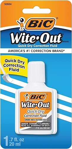 BIC Wite-Out - Líquido corrector de secado rápido, 20 ml, color blanco, se aplica fácilmente con un tiempo de secado reducido, paquete de 1 unidad