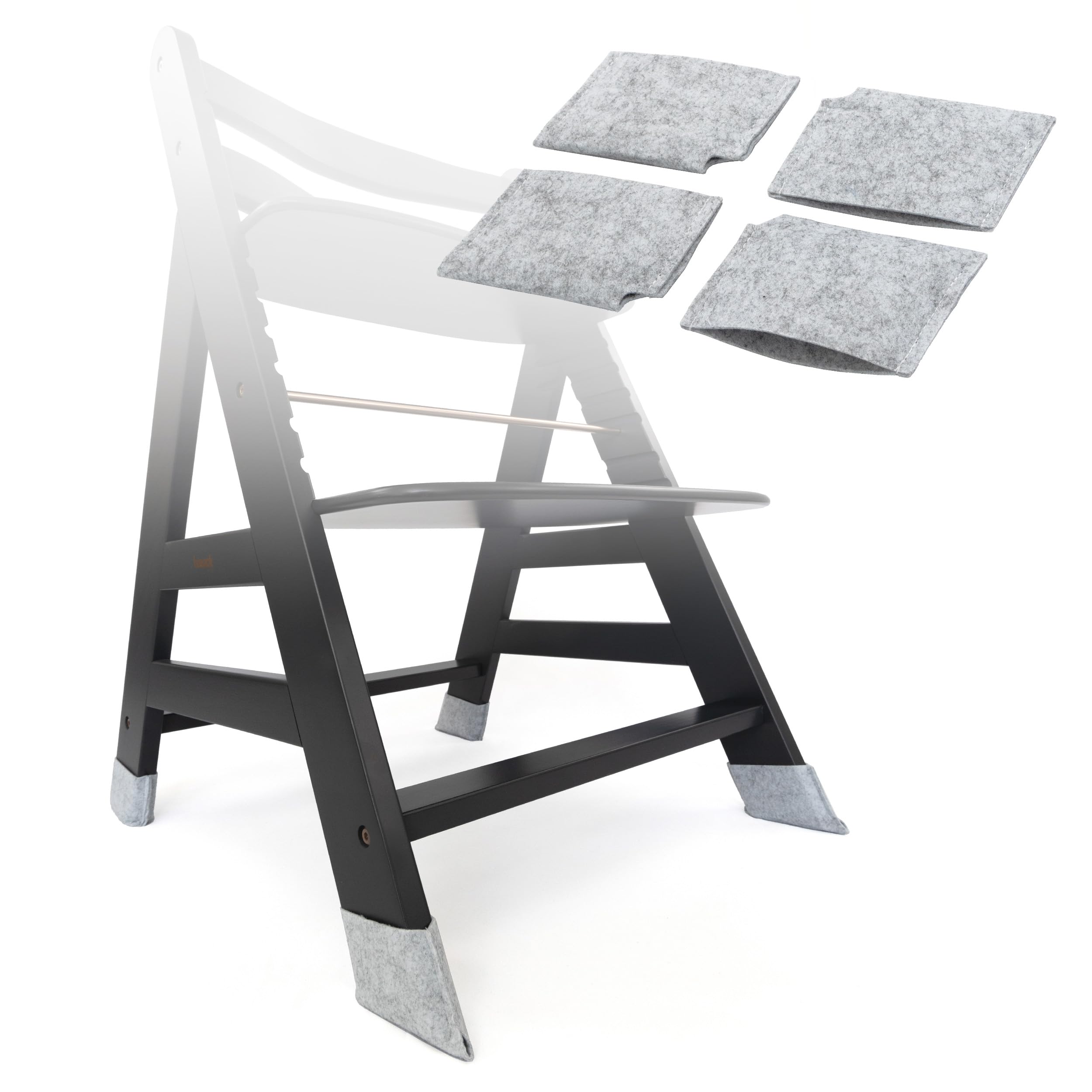 LaLoona Filzgleiter Set für Hochstuhl | 4X Bodenschoner kompatibel mit Hauck Alpha, Beta, roba Sit Up & UVM. | aufsteckbarer Kratzschutz für Parkett & Laminat – Grau