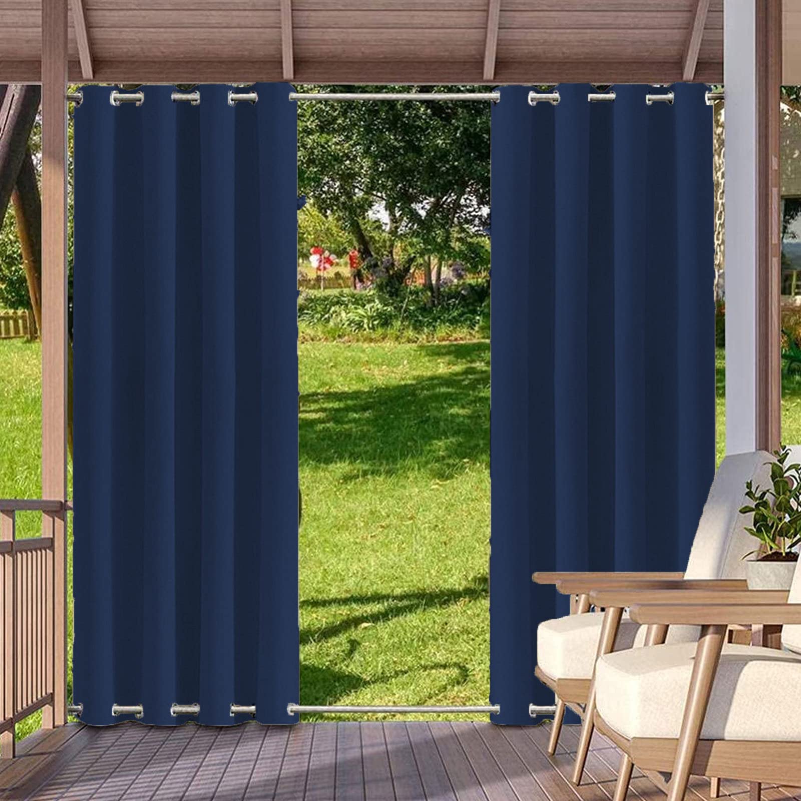 RDJSHOP Zasłony zewnętrzne do pawilonu pergoli, wodoodporne, wiatroszczelne zasłony na zewnątrz z przelotkami na górze i na dole, izolowane termicznie zasłony zaciemniające do sypialni/tarasu/podwórka, 1 panel, granatowy - W84 x wys. 96