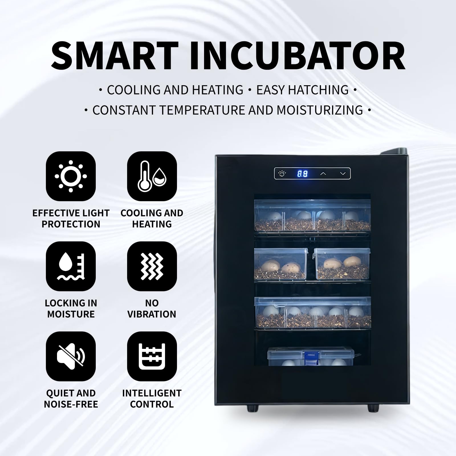 23L/33L/49L Reptilien Ei Inkubator, 10-40℃ Einstellbare Temperatur, Brutautomat Vollautomatisch mit LED-Bildschirm, Lab Incubator für Wasserschildkröten, Eidechsen, Schlangen 33L(8.7GAL)