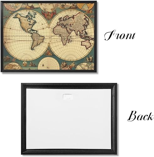 Miniatura 3 de Lienzo enmarcado negro para pared, impresiones en lienzo modernas, obras de arte de mapa del mundo, póster retro de 16 x 12 pulgadas, decoración de