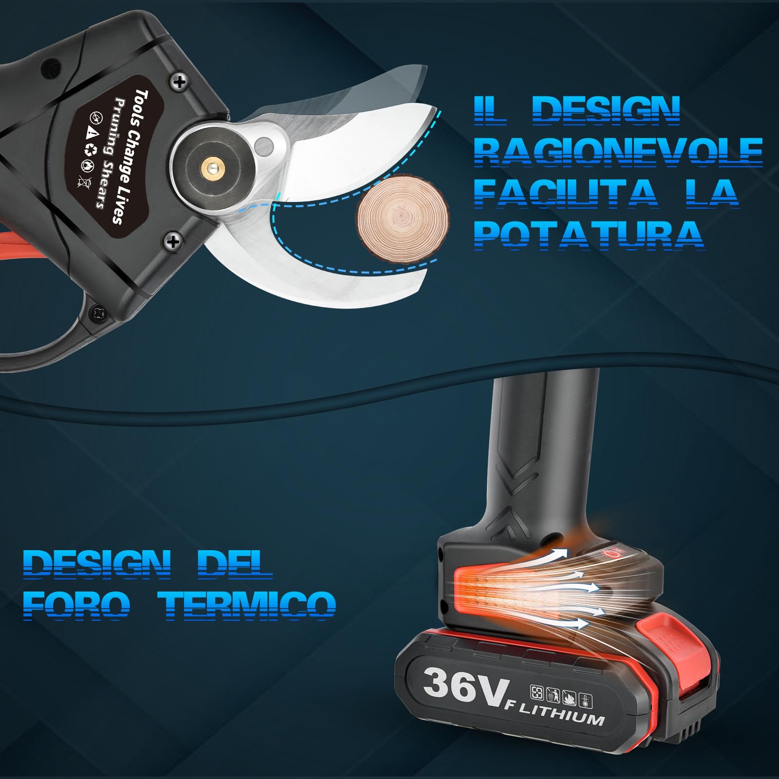Forbici e Cesoie per Potatura 30mm con 2 Batterie | Forbici Potatura Elettriche, Forbici Giardinaggio Portatile Strumento Cordless Professionale per Albero Rami Arbusti