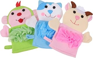 Beaupretty 3 piezas Guantes de Baño para Manoplas Exfoliantes de Guantes de Masaje Accesorios de Ducha Divertidos para Bebés Incluye Vaca Rosa y Mono Verde