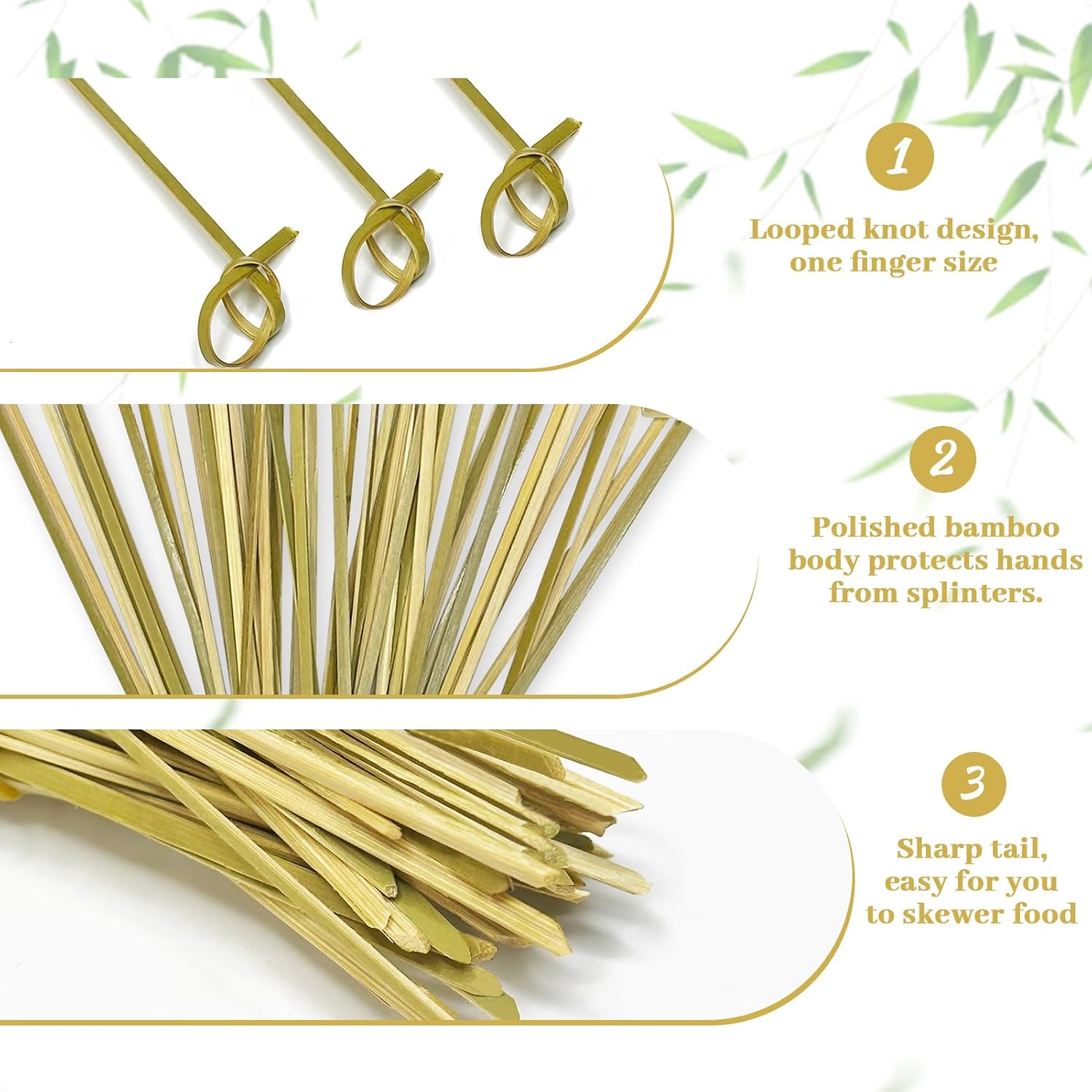 1000 Pcs 6Inch Bamboo Cocktail Picks for Drinks 6 Inch Bamboo Skewers Cocktail Toothpicks for Appetizers Food Picks Cocktail Sticks with Looped Knot for Barbecue Snacks Events Party