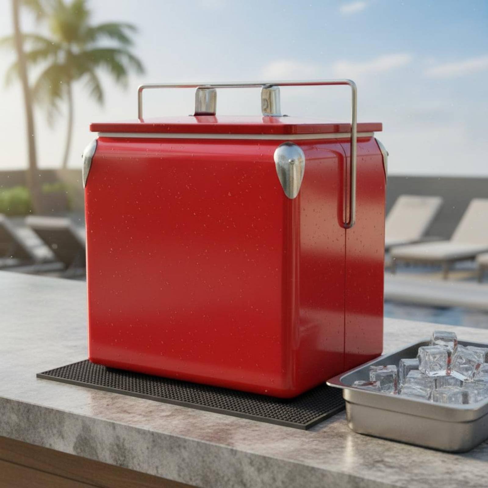 Frigorifero Portatile Borsa Termica Ghiacciaia Contenitore Isotermico in Metallo con Interno Isolato per Bevande Cassa Compatta Facile da Posizionare, Rosso