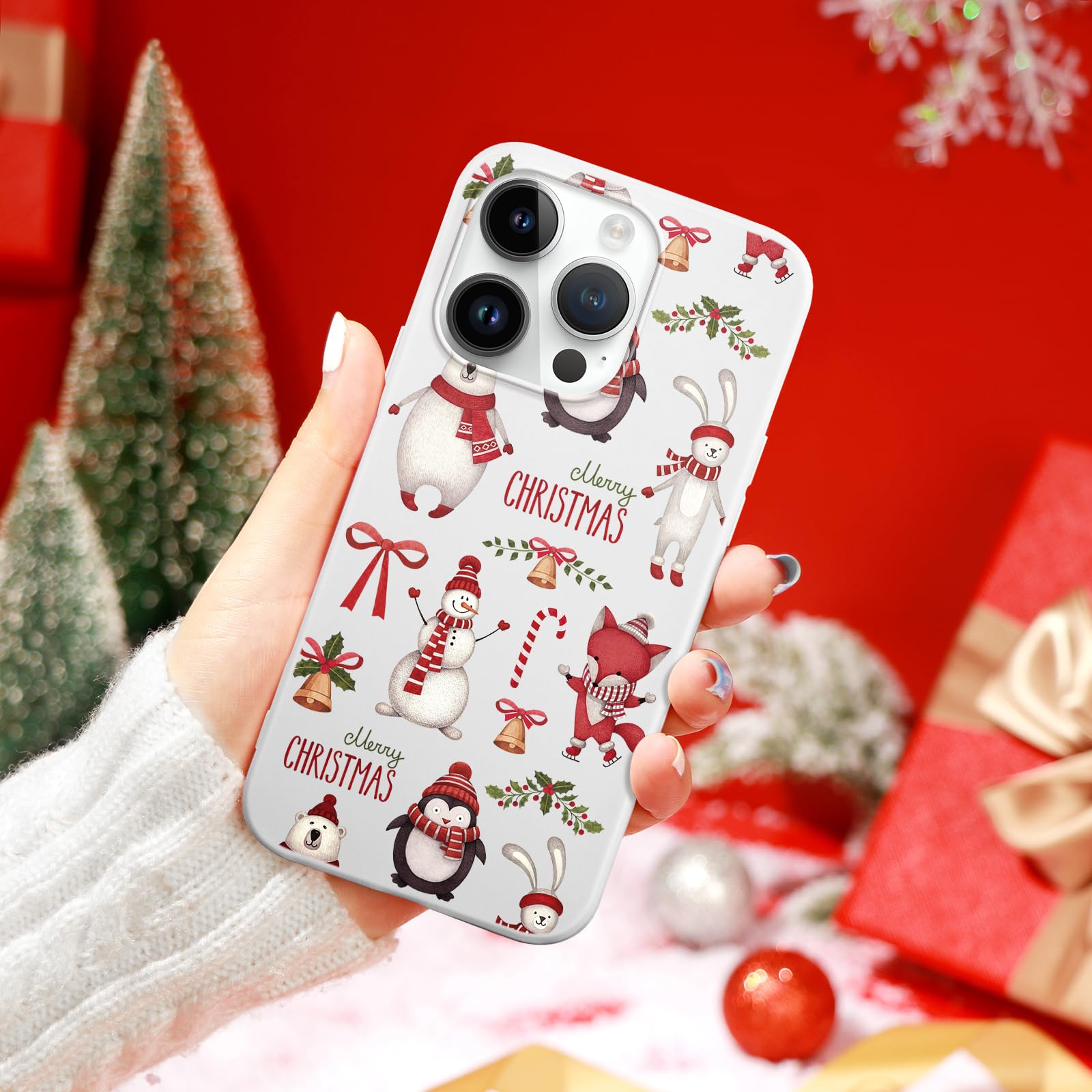 Yoedge Custodia IPhone 15 Pro Max Natale – Cover In Silicone Rosso Con Cervo E Cartoon, Morbida E Antiurto