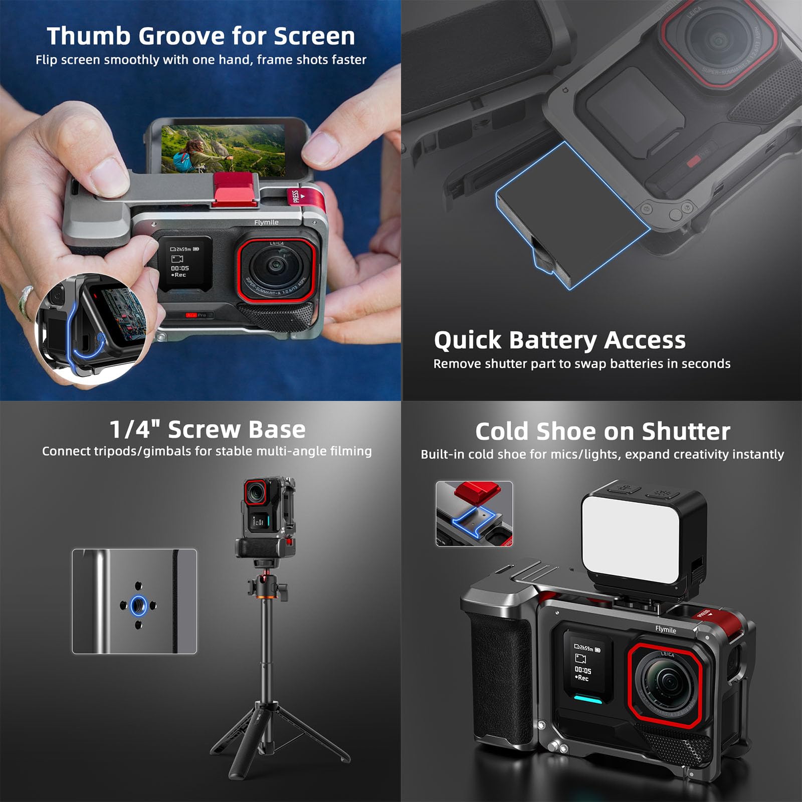 Paquete de Empuñadura Xplorer para Insta360 Ace Pro 2, Disparo Mango Metal Cámara Jaula Horizontal Vertical Marco Accesorios para Insta360 Ace Pro/Ace Pro 2