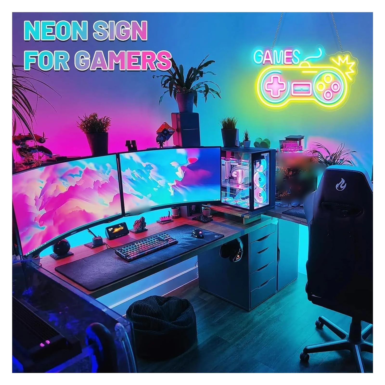 Decoración Lámparas Letrero De Neón Gamer Luz Regulable USB Para Bar Fiesta Hombre Cueva Habitación De Adolescente Hogar Cumpleaños Decoración Artística Pared 40cmx35cm