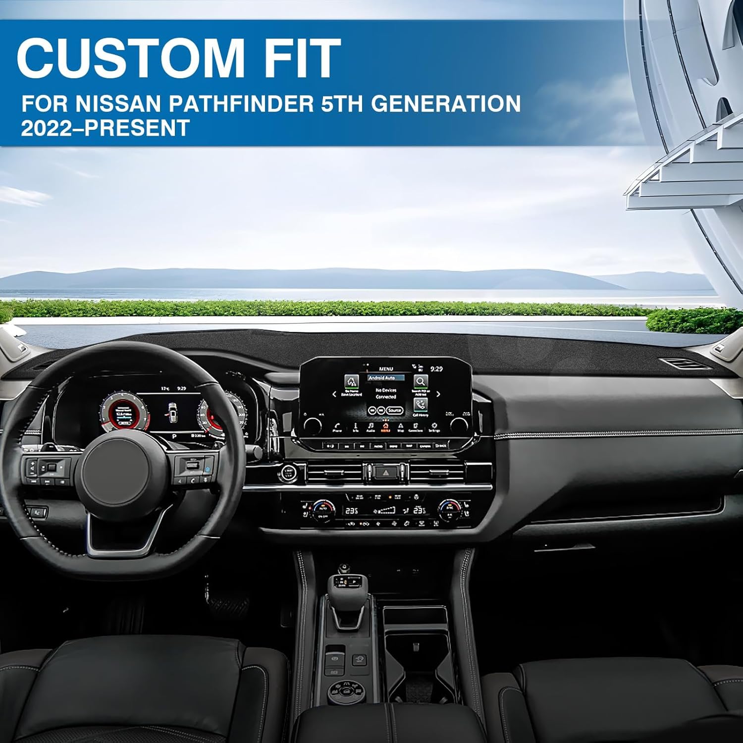 KUST Black Dash Cover for Nissan Pathfinder 2022-2025 2026 (NOT fit for Pathfinder Platinum 22-26) Polyester Dashboard Cover Non-Slip Interior Accessories for Pathfinder Custom Fit Dash Mat