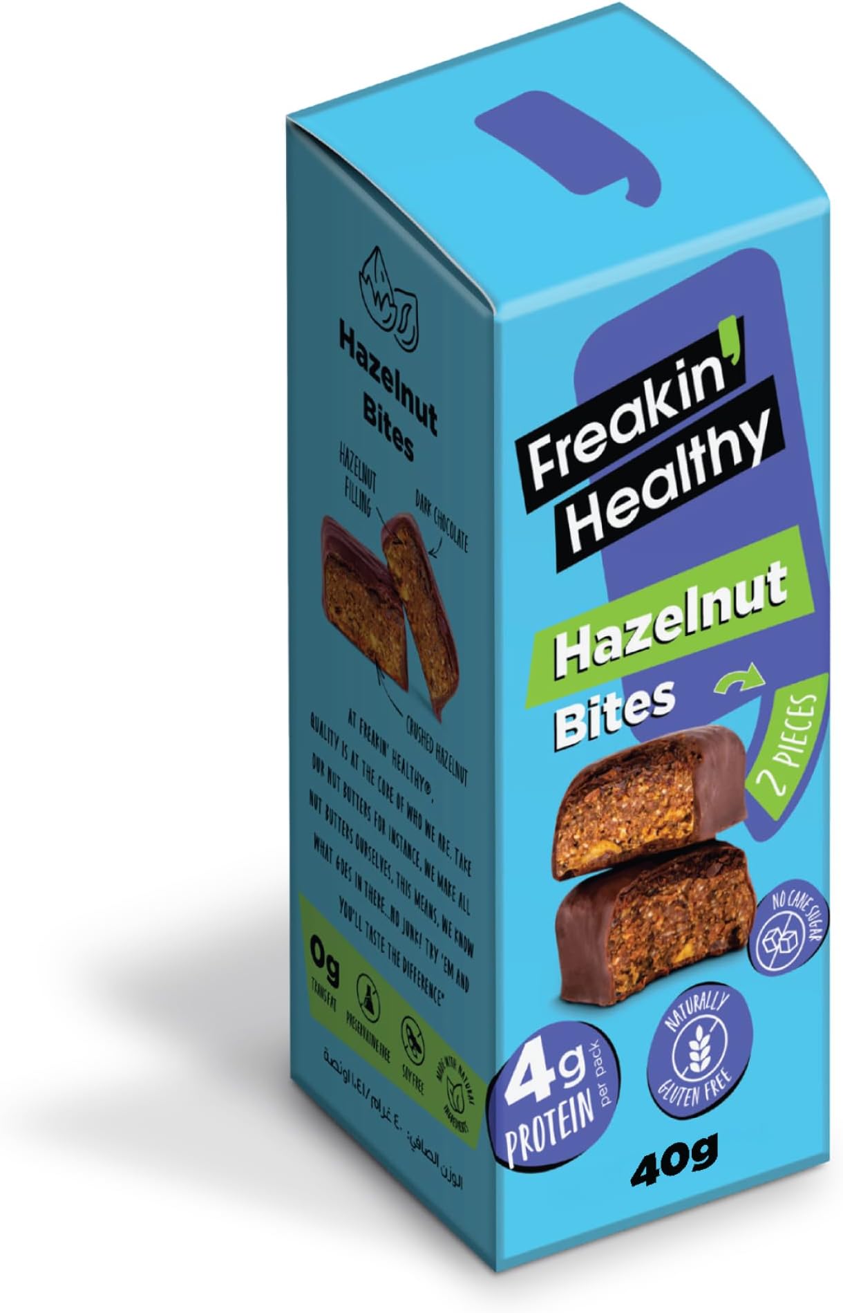 Freakin Healthy Hazelnut Bites 40g – 2 Individually Wrapped Bites, Plant-Based Nut Butter Snack with Raw Chocolate, No Refined Sugar