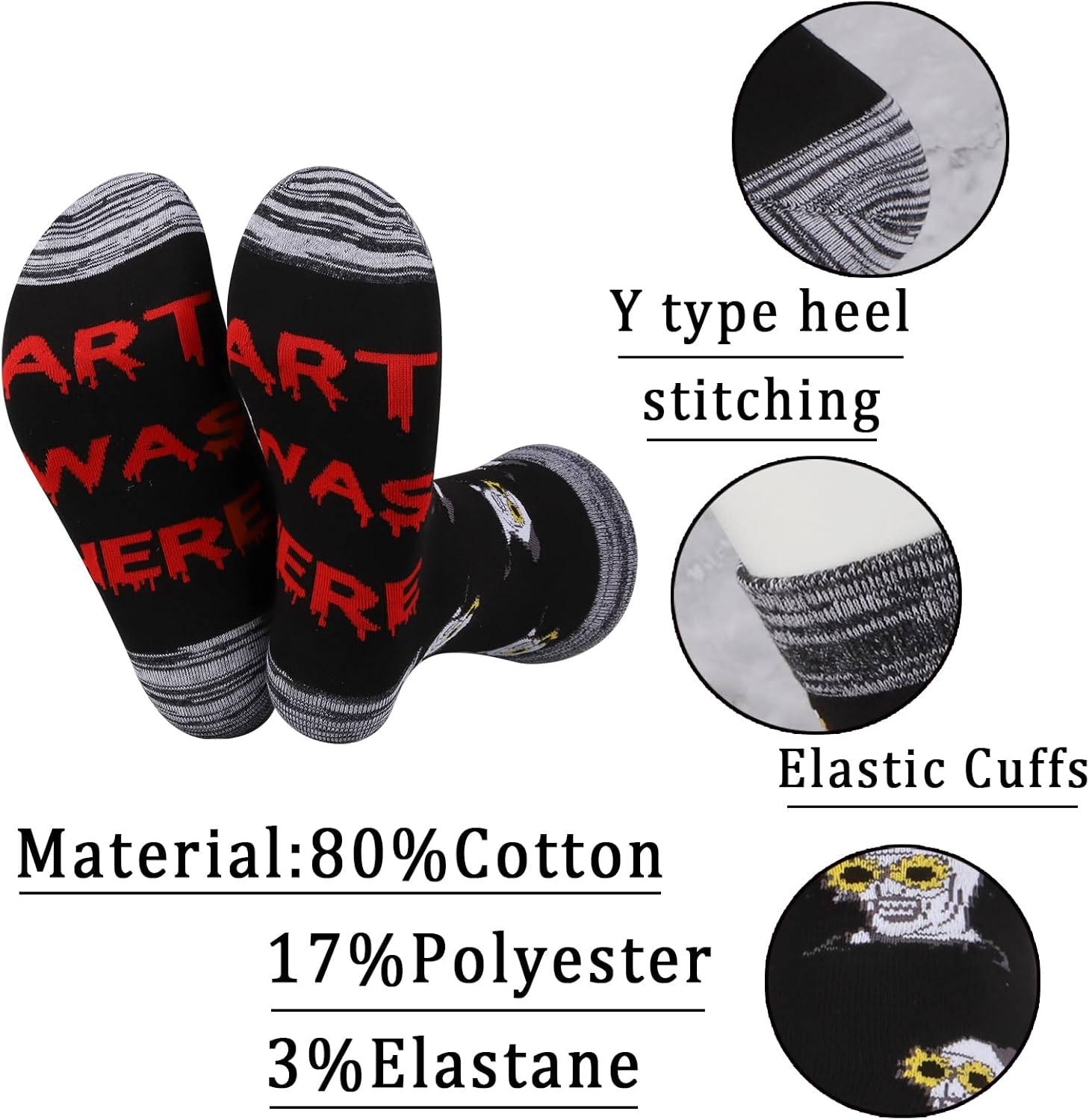 JXGZSO Horror Movie Lover Gift Funny Clown Socks Art Was Here Halloween Themed Gift Scary Movie Socks - Image 3