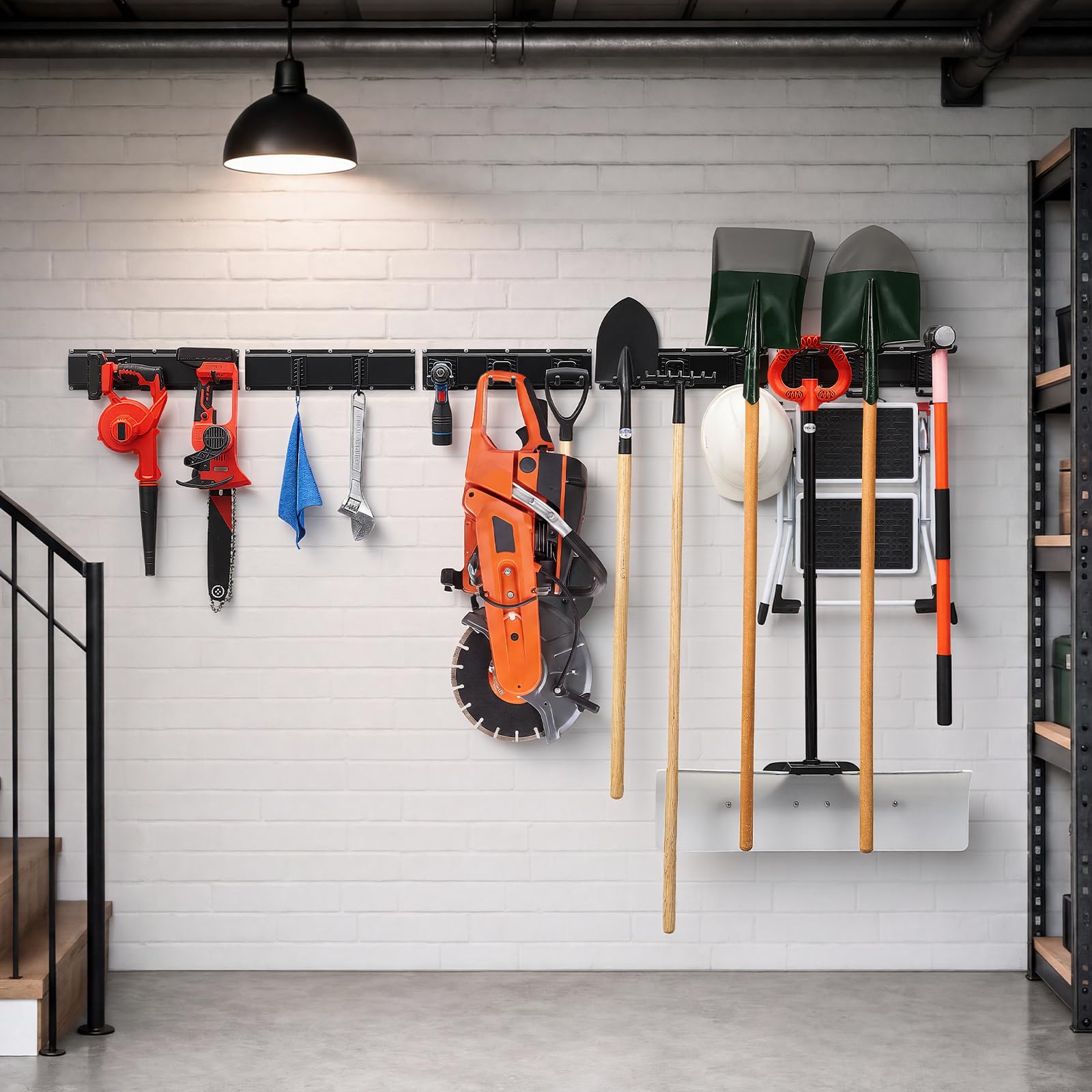 VEVOR Organizador de Herramientas de Pared Capacidad de 544kg en Total | Acero al Carbono Estante de Almacenamiento de Pared con 6 Rieles y 16 Ganchos Ajustables para Garaje Taller Jardín Cobertizo
