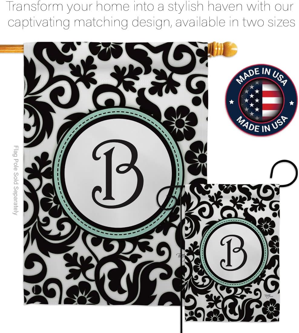 Breeze Decor - Damask B Initial Interests - Everyday Simply Beauty Impressions Decorative Vertical Garden Flag 13" x 18.5" Printed in USA