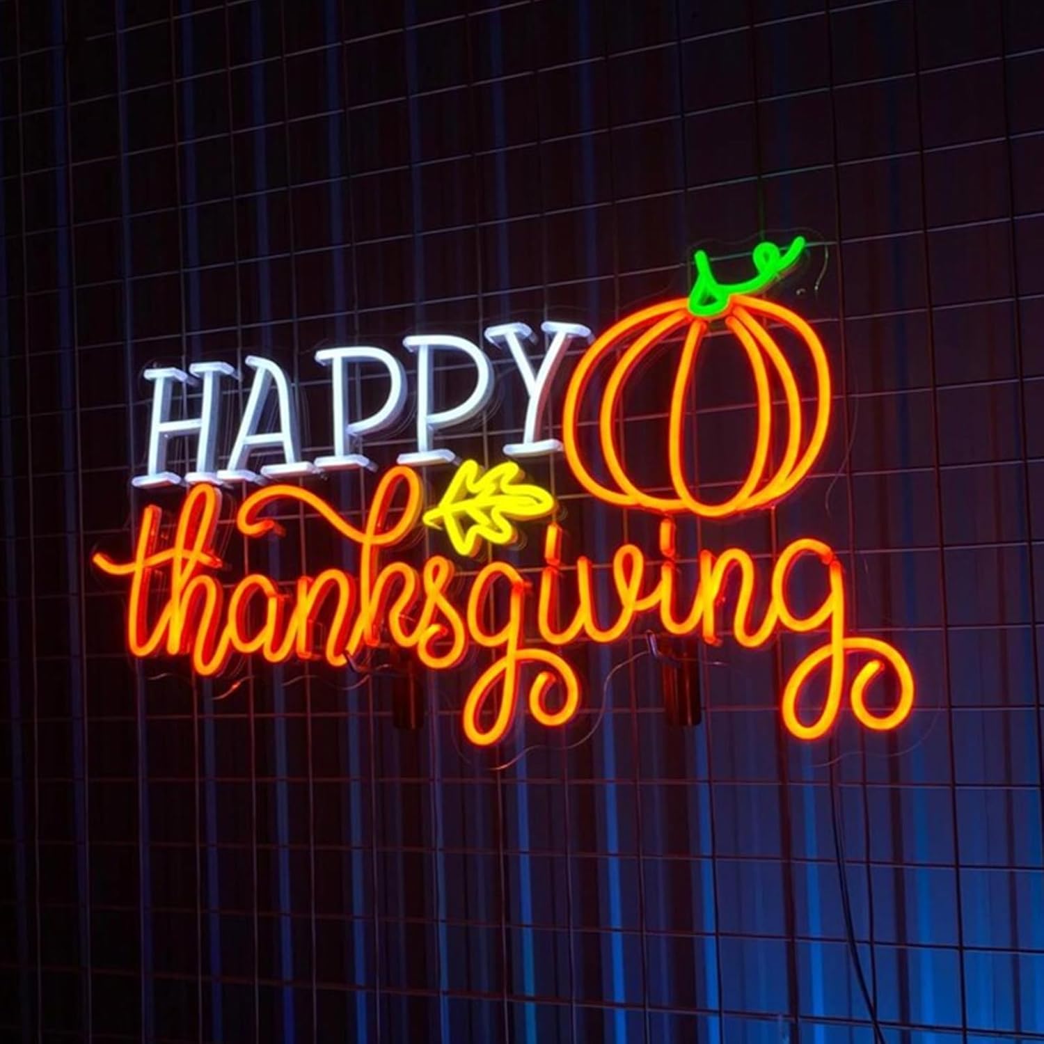 Happy Thanksgiving Neon Sign Pumpkin Neon Light Up Sign Fall Season Led Sign Wall Decor for Bedroom Home Thanksgiving Holiday Decoration 20inches