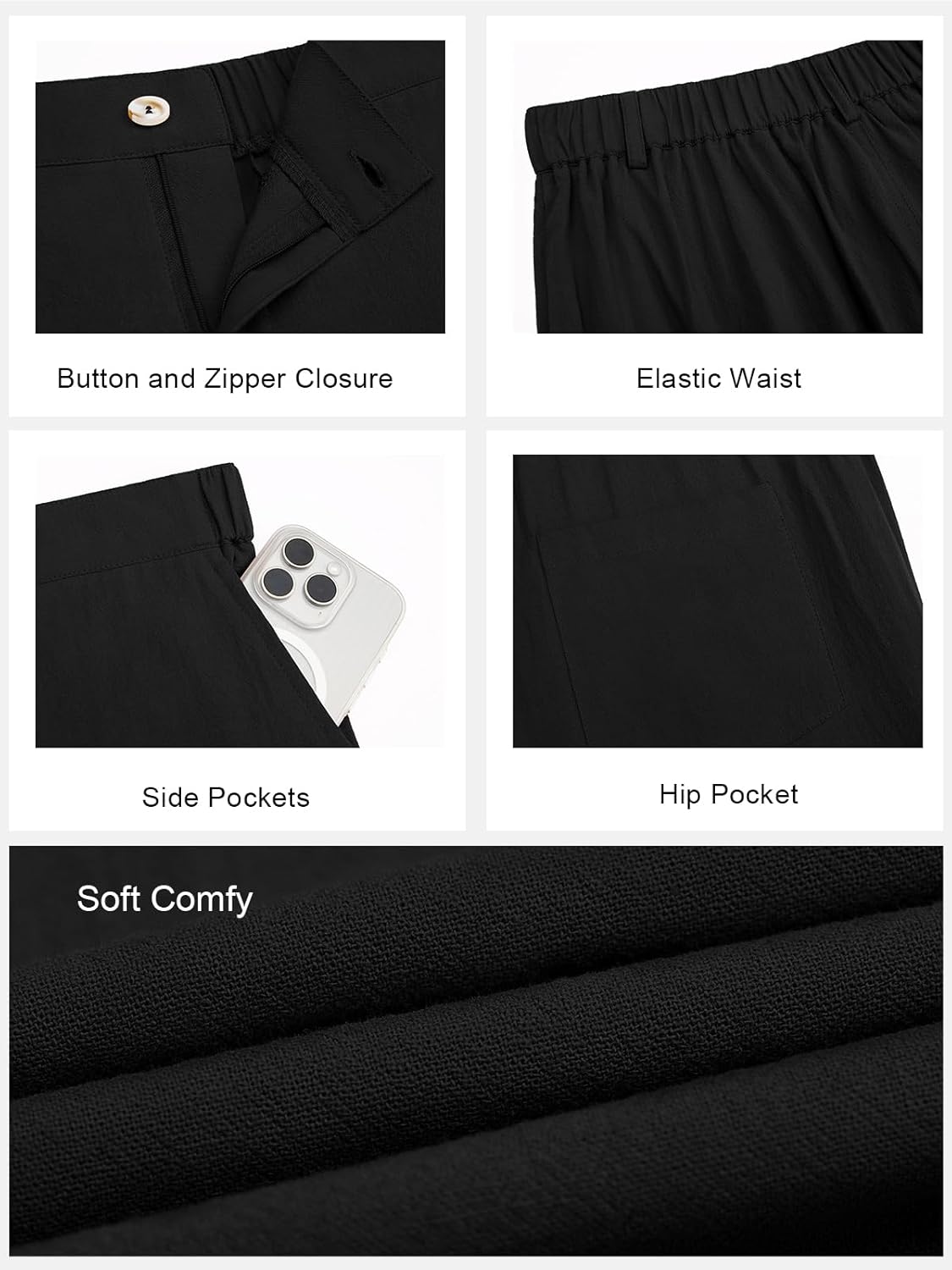 Runcati Mens Casual Pants Linen Elastic Waist Lightweight Straight Leg Pants Cotton Loose Fit Summer Beach Yoga Trousers - Image 6