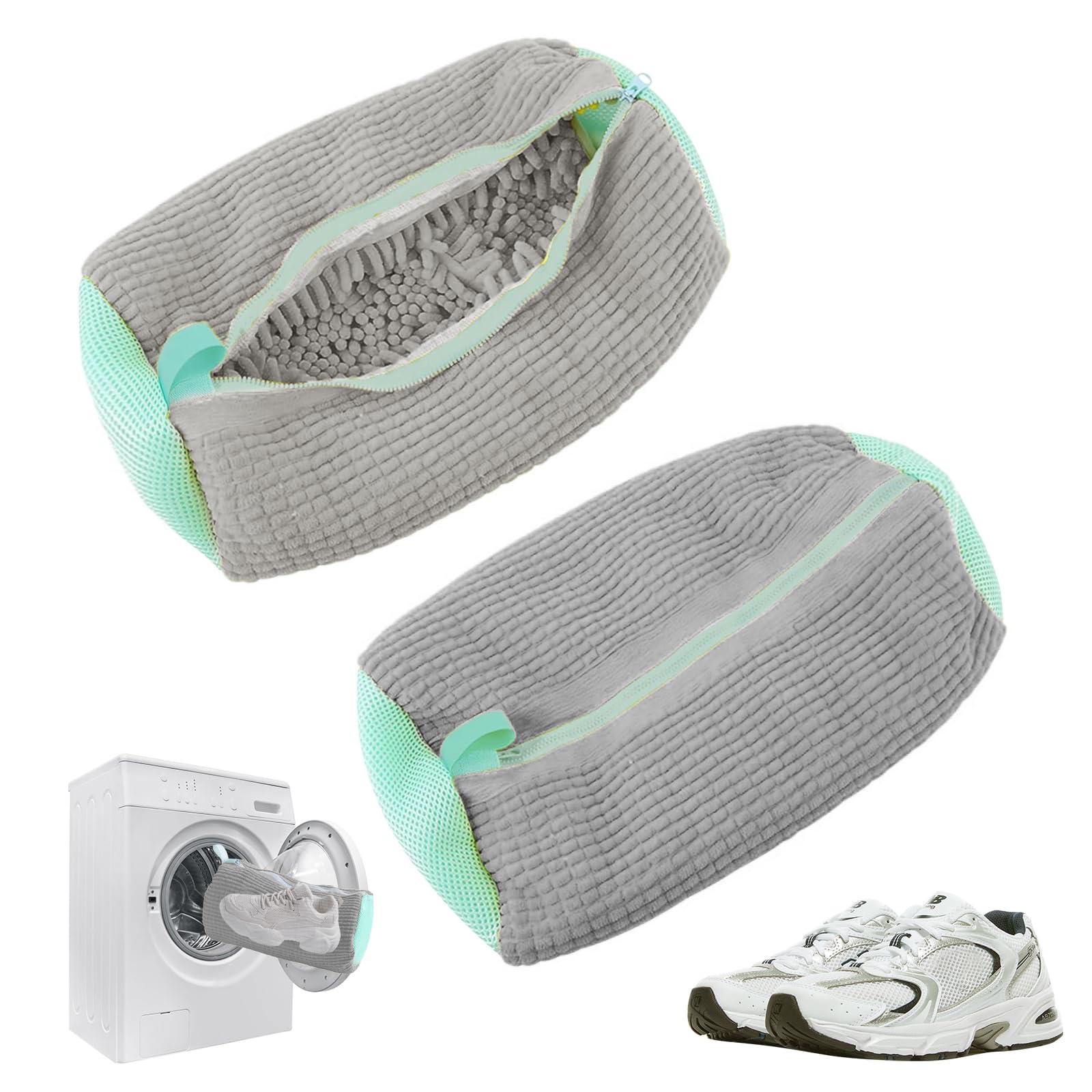 RHHGHY2 Pack Shoe Cleaning Machine Bags, Reusable with Soft Chenille Lining, Zipper Hook, Ideal for Sneakers & Running Shoes