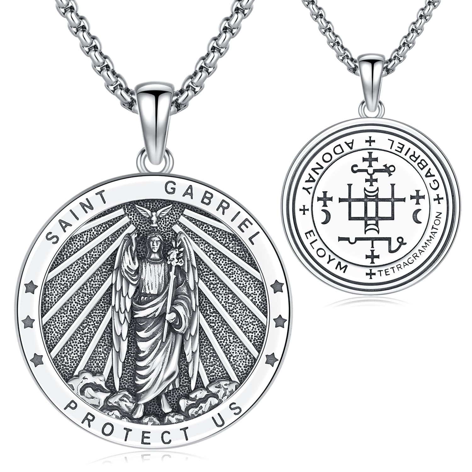 Odinstone 925 Sterling Silver St Michael/St Christopher/St Benedict/Jesus Crucifix/St Uriel/Archangel Raphael Medal Necklace for Men Women Religious Amulets Jewelry Gifts