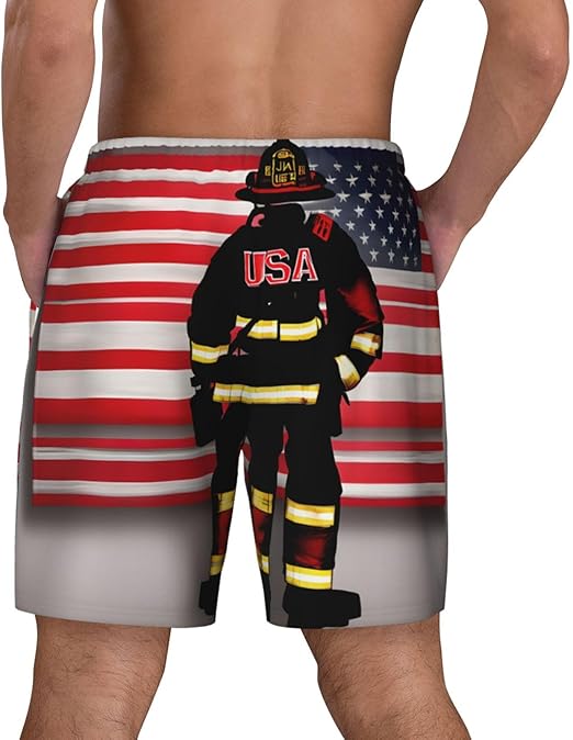 Costume da bagno da uomo 2 in 1 con bandiera americana, ad asciugatura rapida, con fodera a compressione e tasche, nero, Large