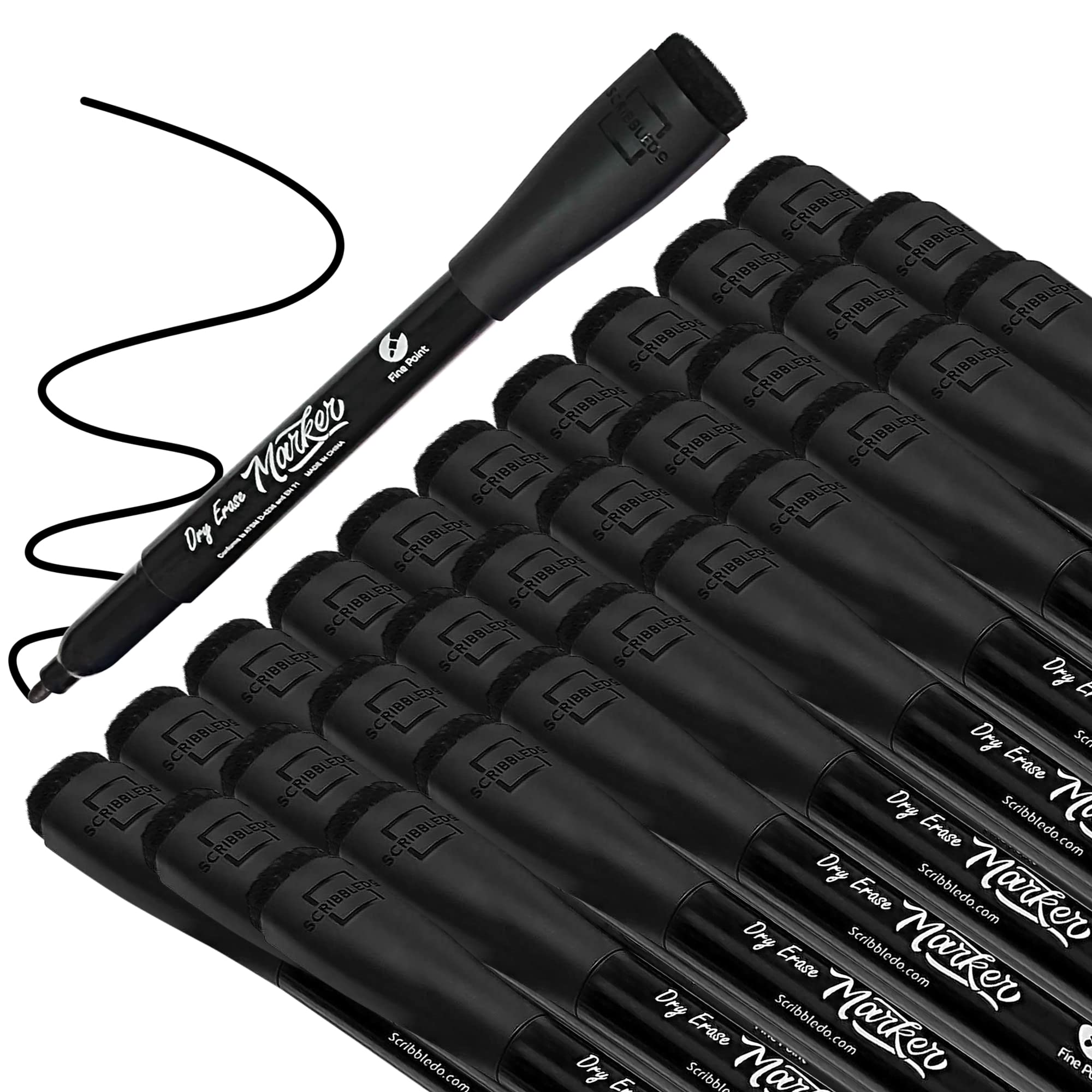 Scribbledo Whiteboard-Marker mit feiner Spitze, mit Radiergummi, dünn, geruchsarm, für Kinder, Erwachsene, Studenten, Lehrer, Zuhause, Schule und Büro, 36 Stück