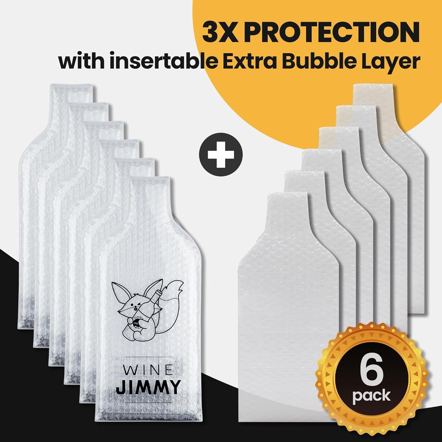 JIMMY THE FOX | Reusable Wine Bags for Travel | 6-Pack | Durable Triple-Layer Bottle Protector Sleeve | Leak-Proof & Impact-Resistant | Airplane & Cruise Luggage | Wine Lover Gifts - Wine Jimmy - Image 3