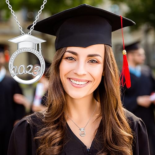 Miniatura 3 de Graduation Gifts for Her 2023 - Sterling Silver Bachelor's Hat Pendant Class of 2023 Graduation Necklace for Best Friends, High School College