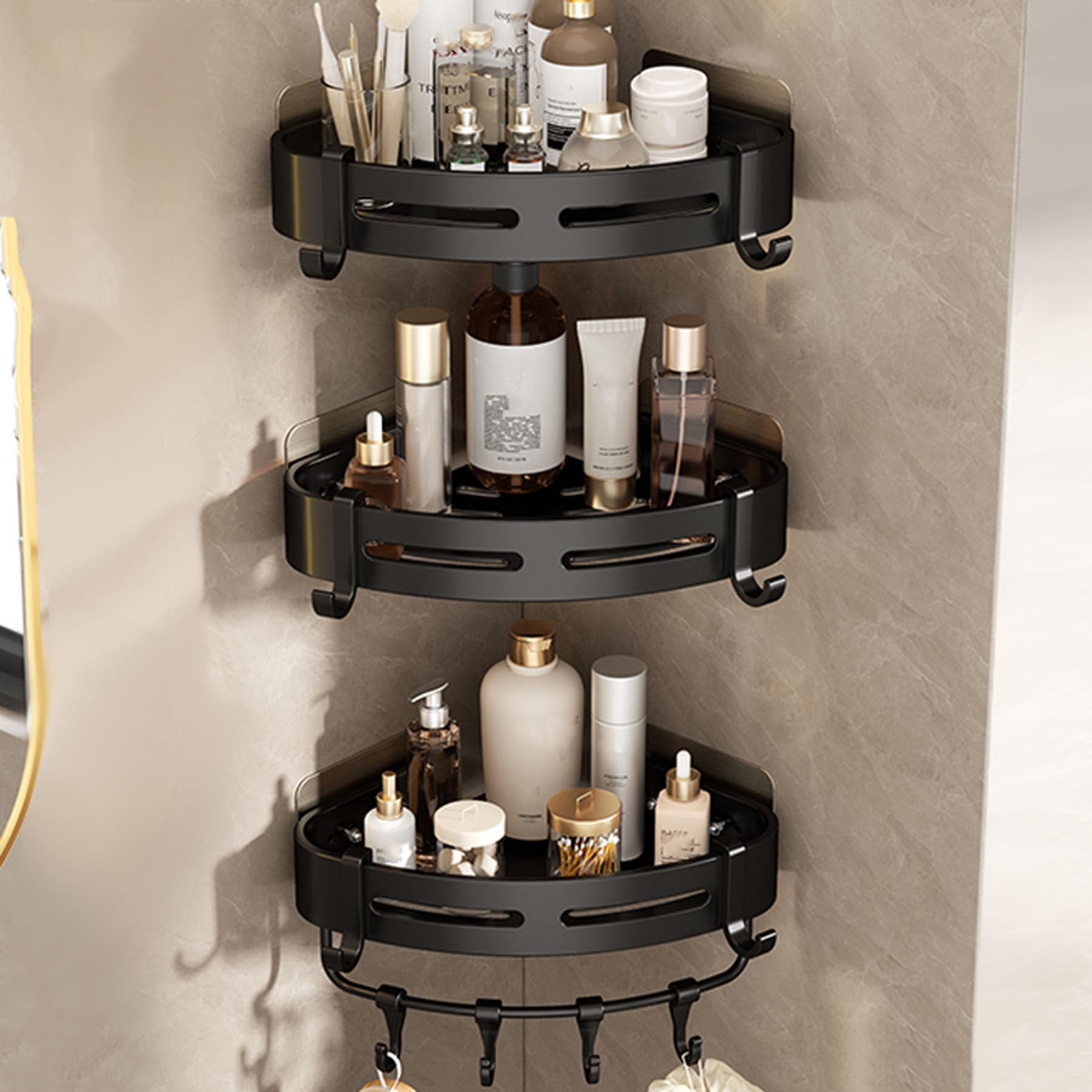 SRURLLUG Corner Triangle Shower Caddy Shower Caddy Adhesive No Drill Bathroom Shower Organizers Wall-Mounted Shower Holder Rust Proof