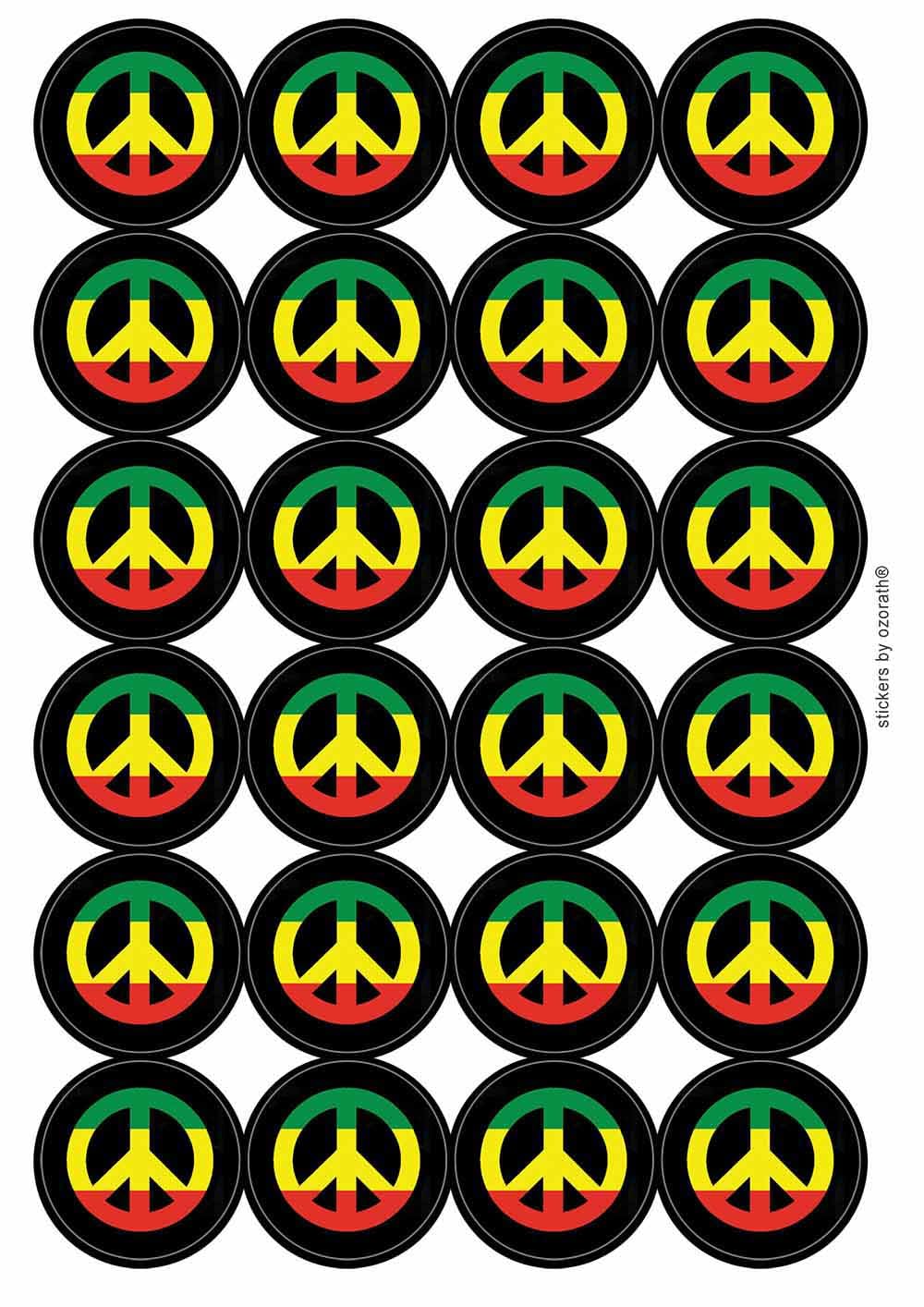 CND Reggae Circular Matt Paper Stickers A4 Sheet of 24 (Each Sticker is 45mm Diameter)