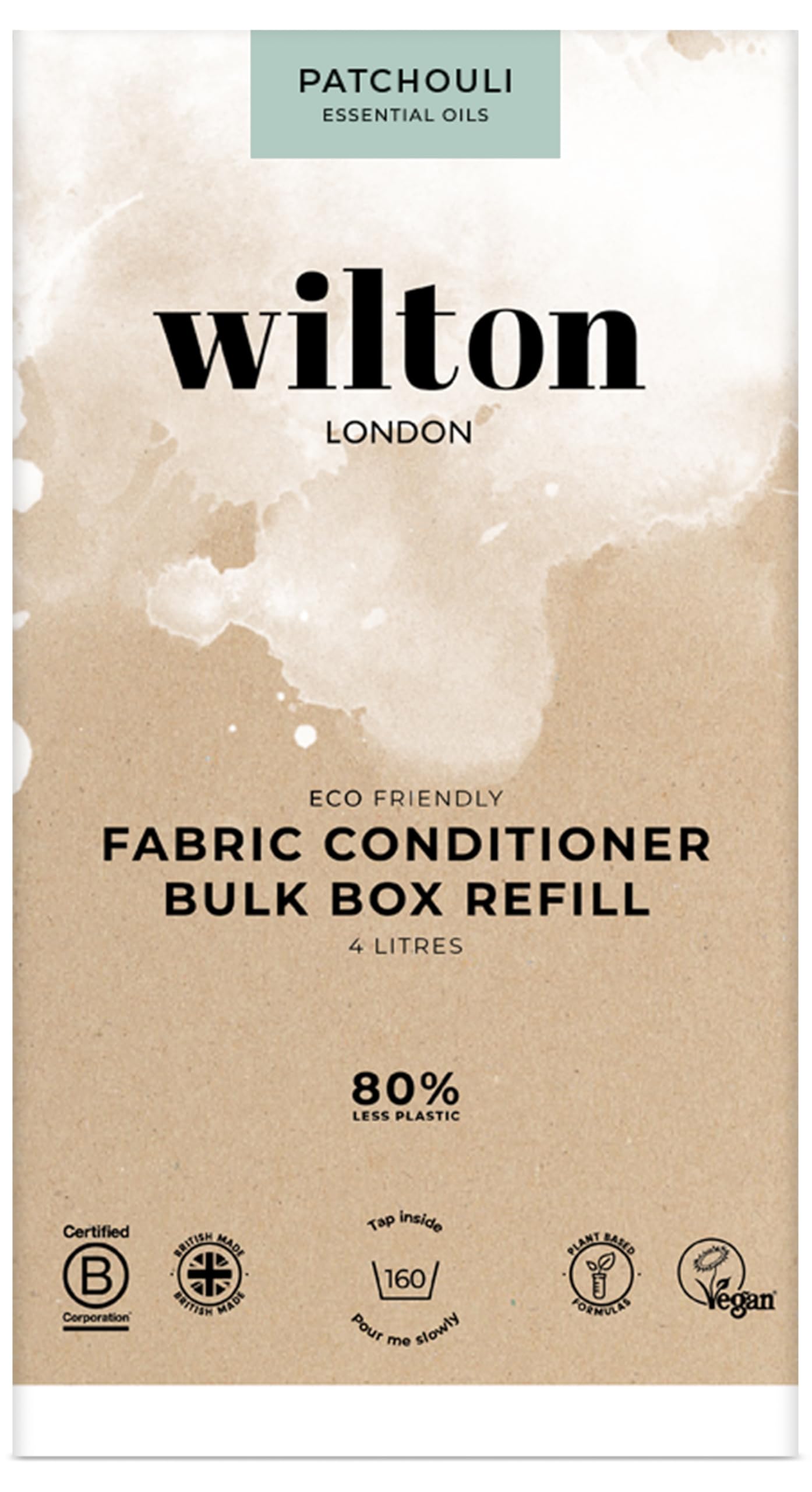 Wilton London Patchouli Eco-Friendly Gentle Fabric Conditioner 160 Washes (4L) Refill - Vegan Plant-Based Biodegradable Natural Fabric Softener - Packed with Essential Oils for Long Lasting Fragrance