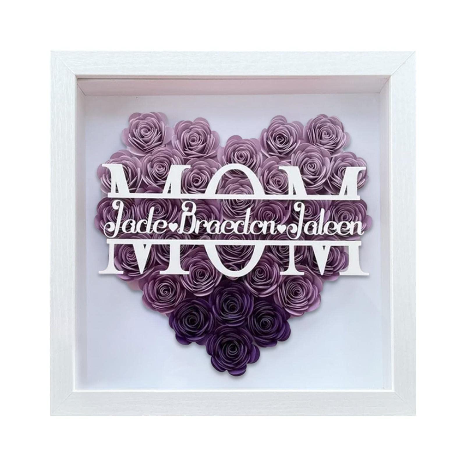 HEYCE Flower Picture Frame, Personalized Mom Flower Shadow Box, Mother's Valentine's Day Anniversary Birthday Gift for Couple Women Mom Girl Friends