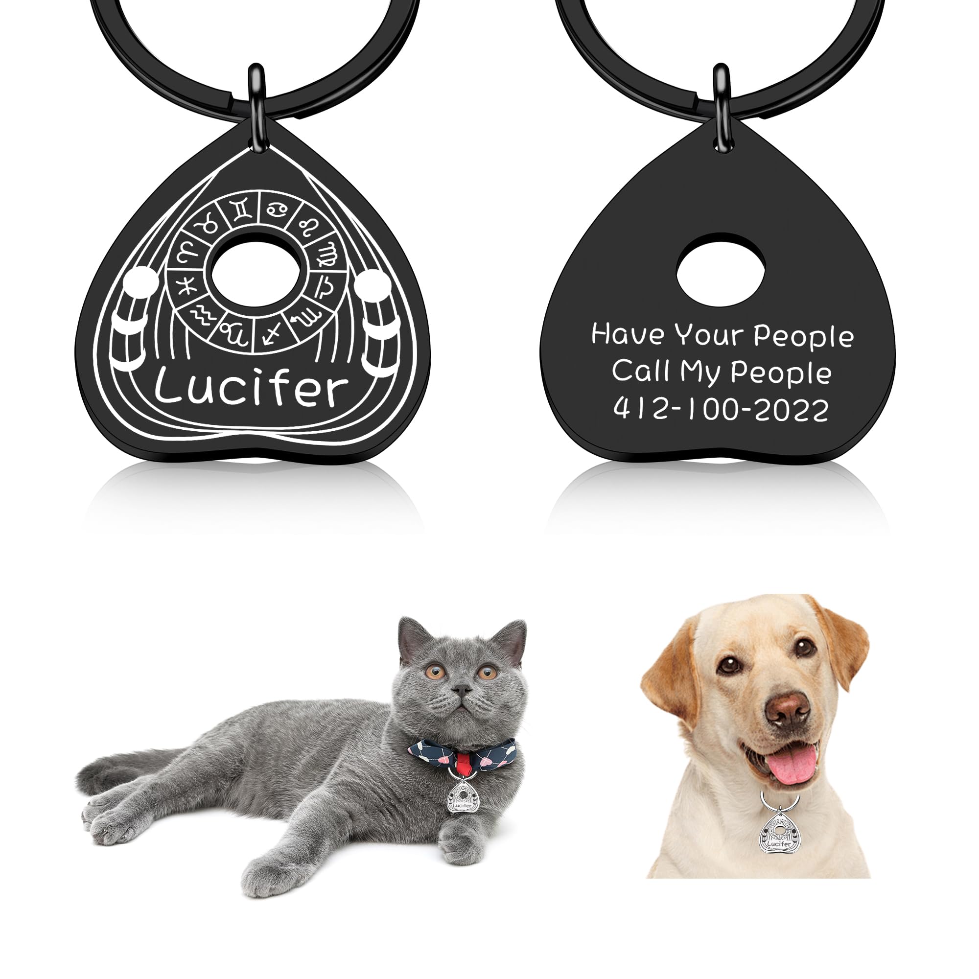 Personalized Goth Dog Tag -Engraved Cat Tag, Stainless Steel Pet ID Tags for Dogs Cat, Pet Identification ID Tags Spooky Collar Charm, Small Large Dog