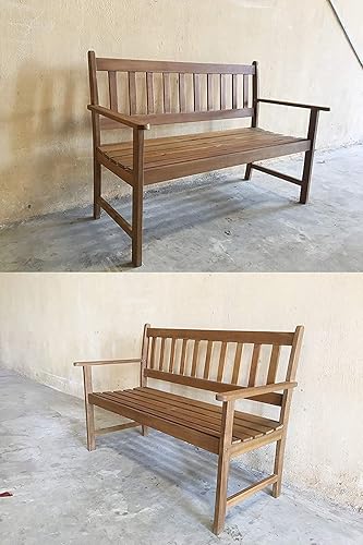 Miniatura 7 de Banco para exteriores, banco de jardín de madera de acacia para 2 personas con respaldo curvado y reposabrazos, capacidad de peso de 705 libras,