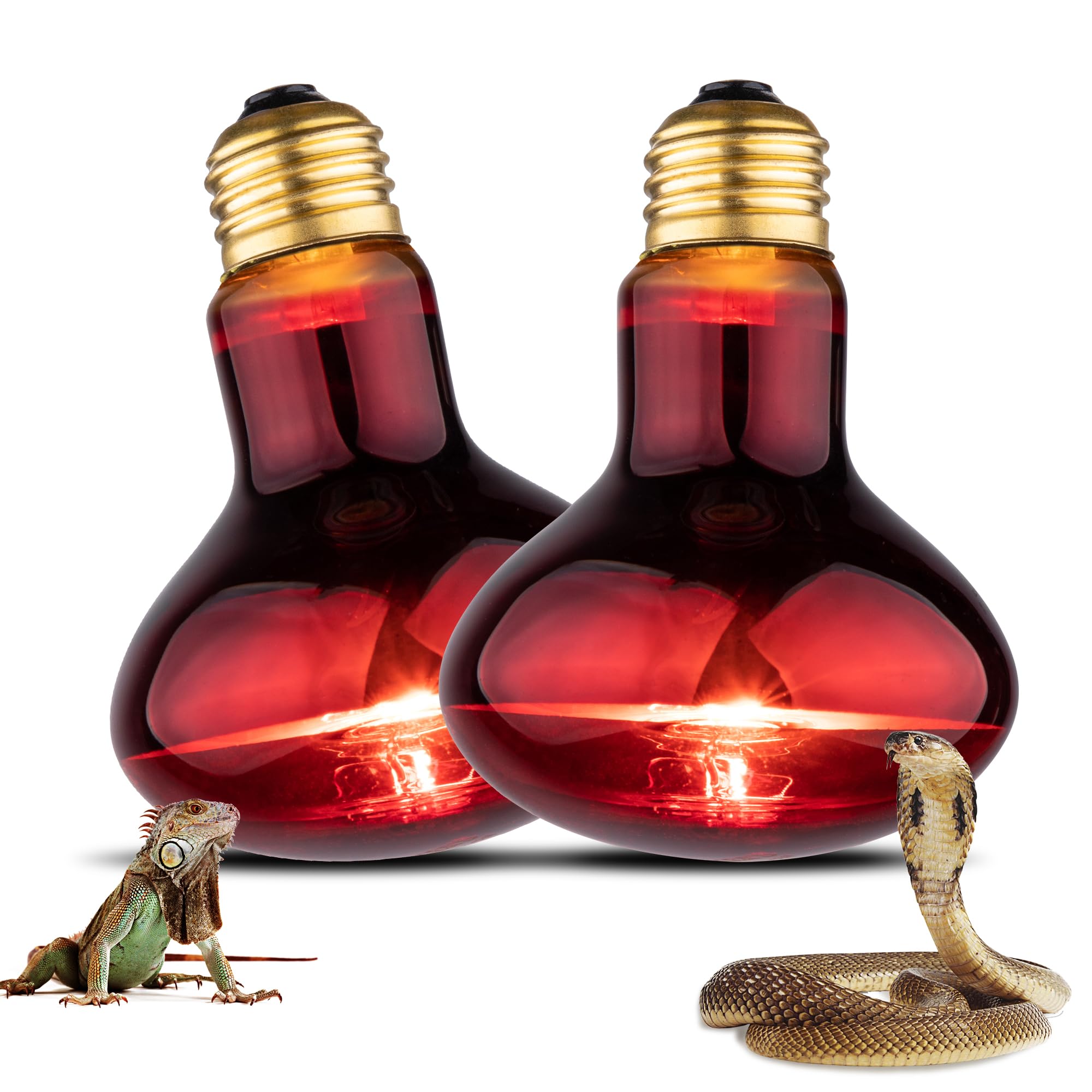Reptile Heat Lamp Bulb, 100W Infrared Heat Light Bulbs, Red Basking Spot Lightbulb for Snake, Tortoise, Bearded Dragon, Lizard, Chicks, Turtle, Chickens, Pets - 2 Pack