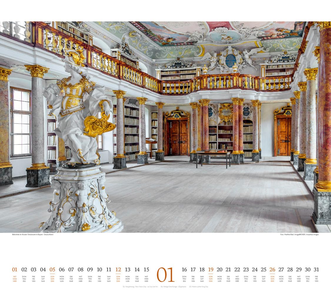 Welt der Bücher Kalender 2025, Wandkalender im Querformat (54x48 cm) - Mit den eindrucksvollsten Bibliotheken und Büchereien der Welt