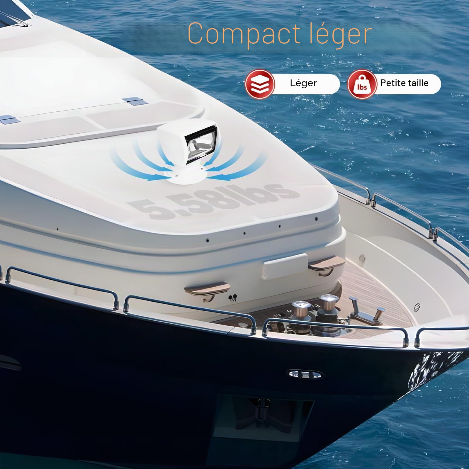 Projecteur de recherche marine télécommandé 100 W halogène 2300 lm Portée 800 m Étanche IP66 Rotation à 355° DC 12 V Blanc Pour bateau et yacht