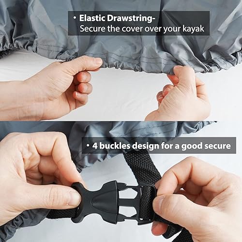 Miniatura 4 de Fundas impermeables para kayak de 10 a 16 pies para almacenamiento al aire libre, accesorios de cubierta de canoa, cubierta de lancha Oxford,