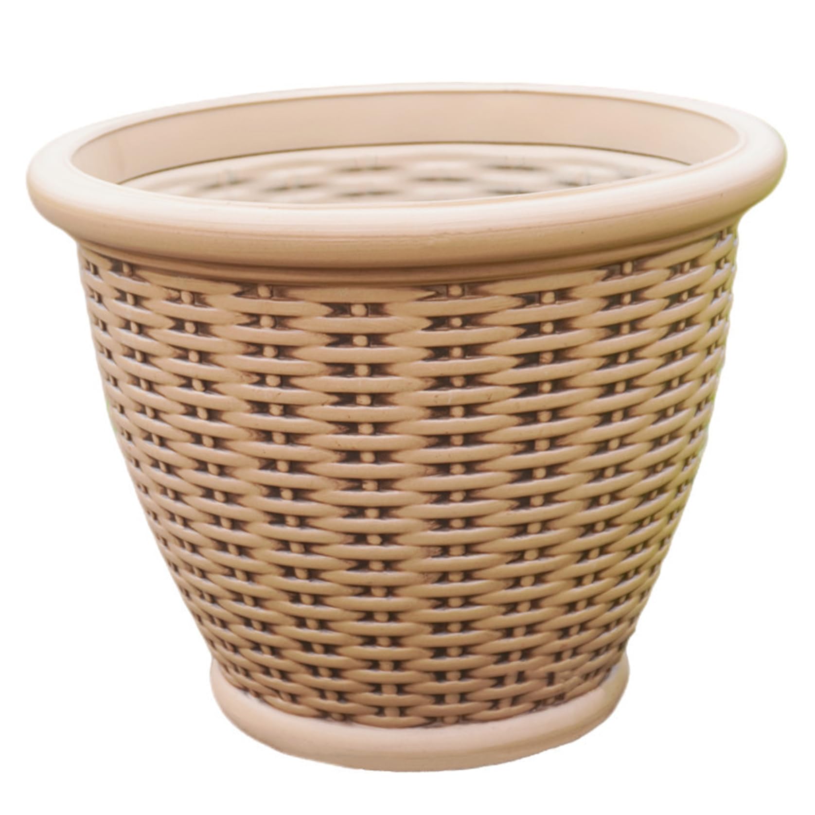CAKEEYUM Wicker Planter 12 Inch Resin Woven Planter Lightweight Rattan Look Indoor/Outdoor Imitated Rattan Plant Basket with Drainage Holes Yellow