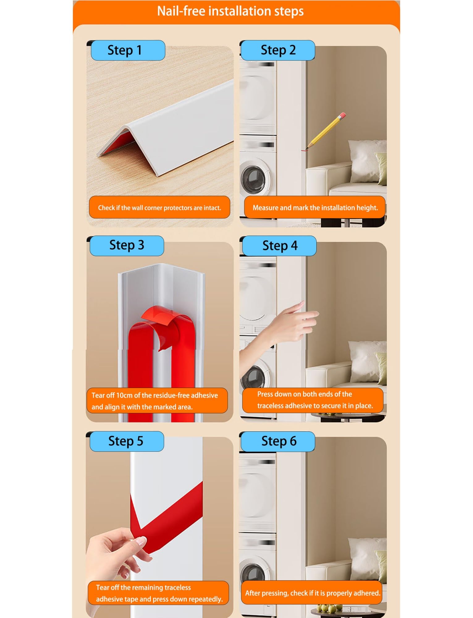 Paraspigoli trasparenti, 89°, per uso domestico e ufficio, autoadesivi, confezione da 4 (180 cm di lunghezza ciascuna), protegge pareti, piastrelle e mobili