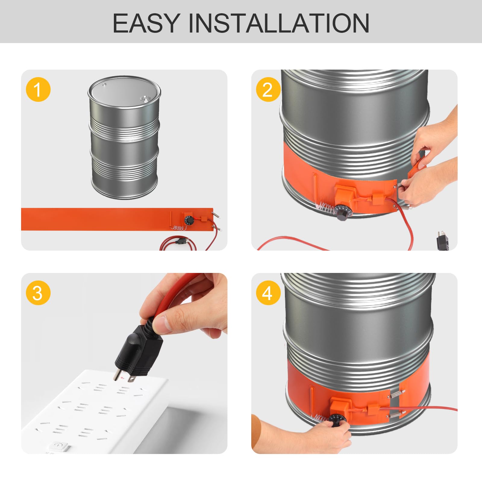 110V 1000W Metal Drum Heater For 55 Gallon Barrels - Silicone Rubber Band Heater With Temperature Control