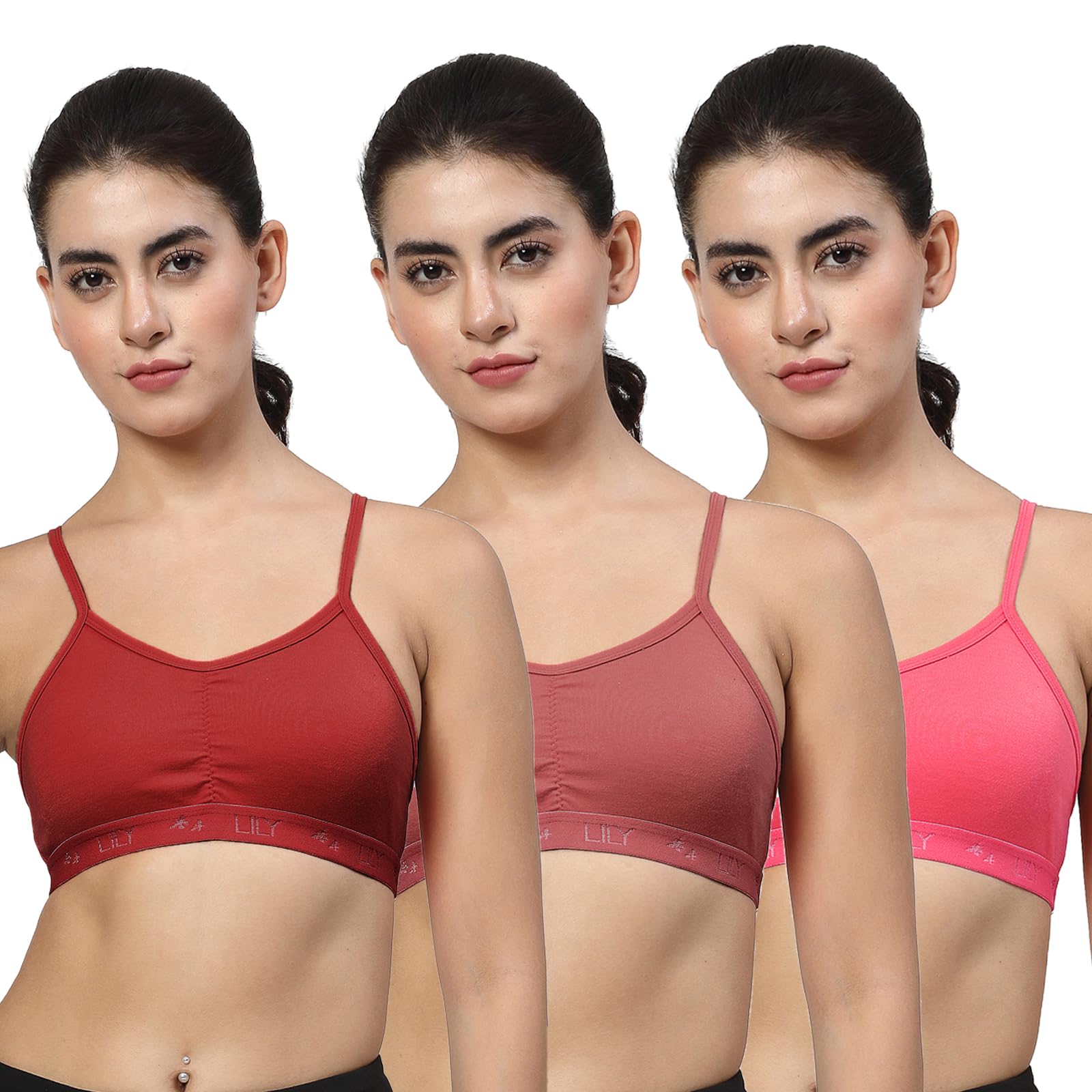 lily Black, Carrot, Coral Seamless Non Padded Slip-on Sports Bra-picture-9