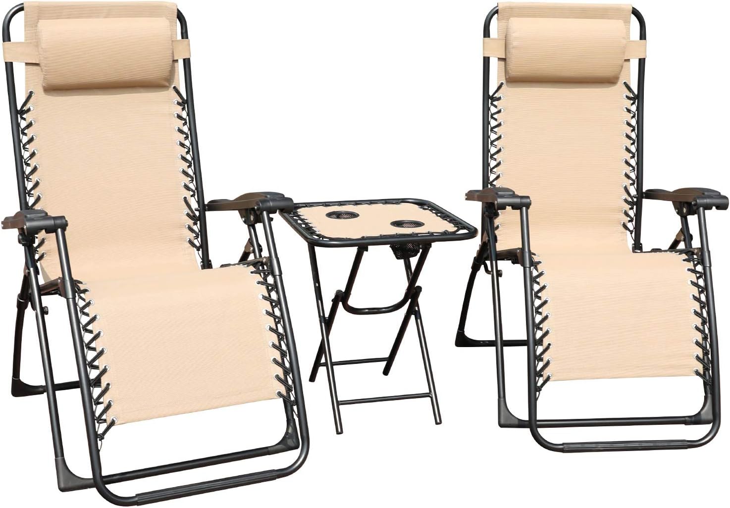 GOLDSUN 3 PCS Zero Gravity Chair Foldable Patio Chaise Lounge Chairs Outdoor Adjustable Recliner Folding Lounge Table Chair Set for Backyard Porch and Swing Poolside (Beige) : Patio, Lawn & Garden
