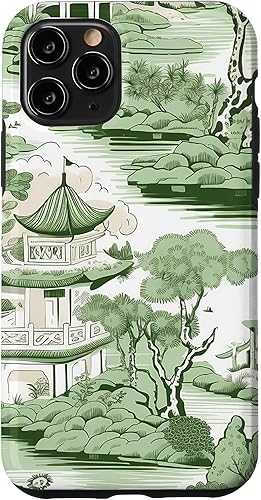 Funda verde salvia para iPhone 11 Pro Chinoiserie Pagoda