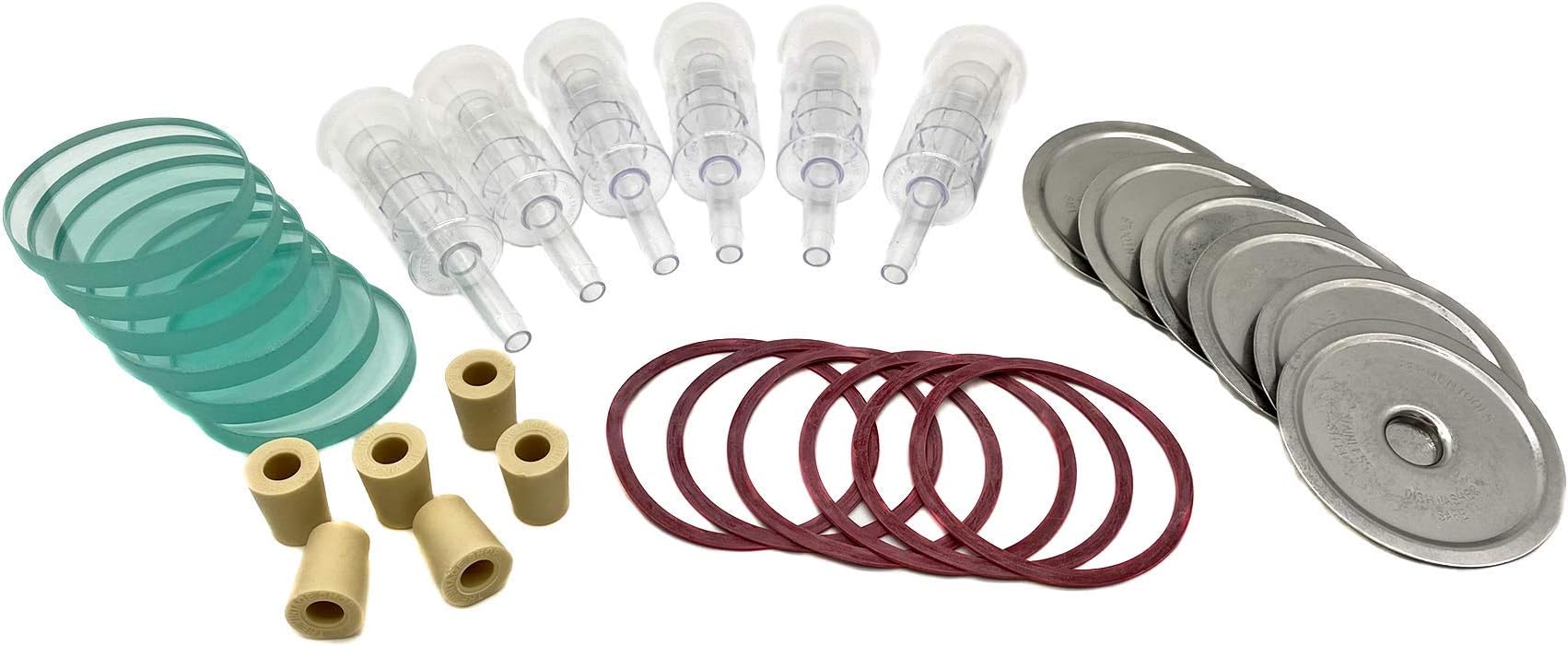 6 Pack Fermenting Kit - Mason Jar, Glass Weight, Stainless Steel Lid