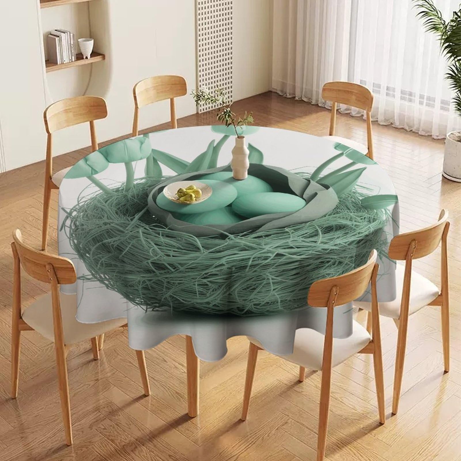 Nappe ronde en tissu anti-tache lavable pour repas de famille