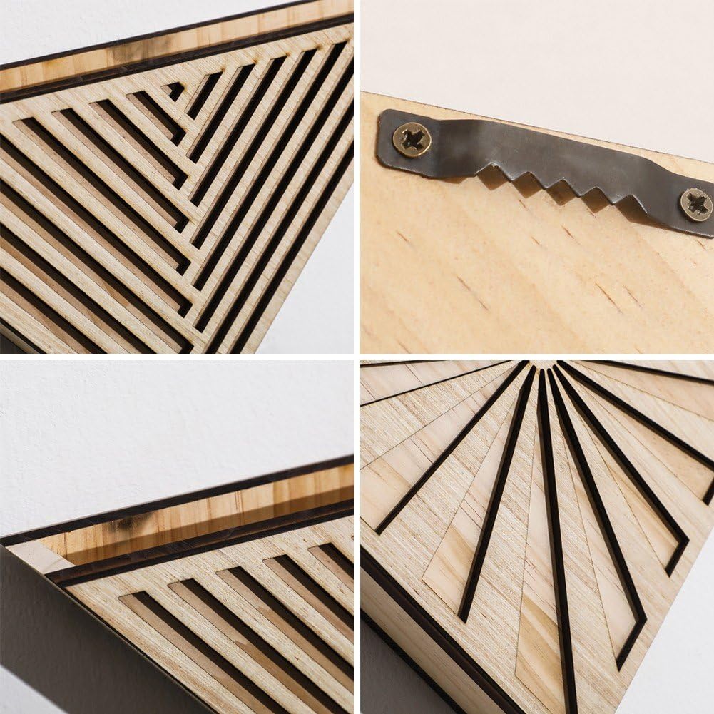 Lot De 3 Jardinières Triangulaires Murales en Bois – Pots De Fleurs Suspendus pour Jardin Vertical avec 3 Motifs Sculptés Uniques pour Intérieur Extérieur
