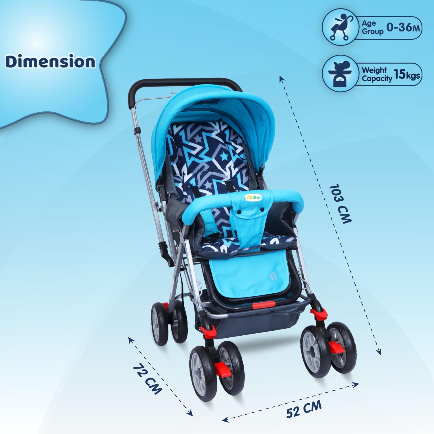 1st Step Yoyo Baby Stroller with 5 Point Safety Harness and Reversible Handlebar Stroller for Baby|360° Swivel Wheel|Large Storage Basket|Kids|Infants|New Born of 0 to 3 Years|Capacity 15kg (NBlue) 3