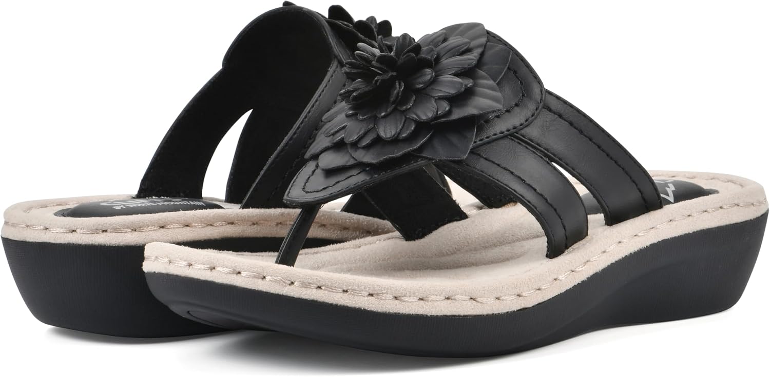 CLIFFS BY WHITE MOUNTAIN Women's Cassia Mini Wedge Flower Flip Flop Sandal